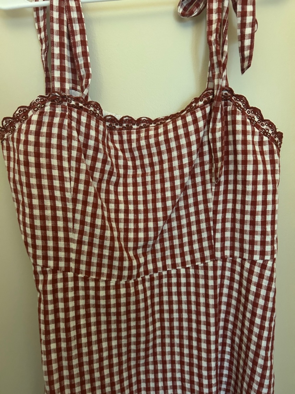 American Eagle Outfitters Red and White Gingham Tie-Strap Mini Dress - Picture 4 of 5
